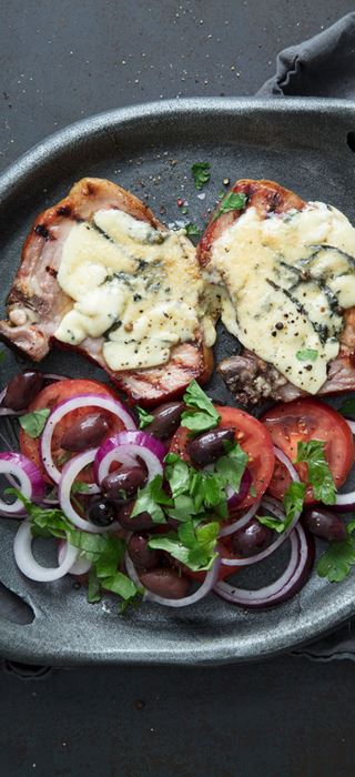Grilled Summer Pork Chops with Blue Cheese