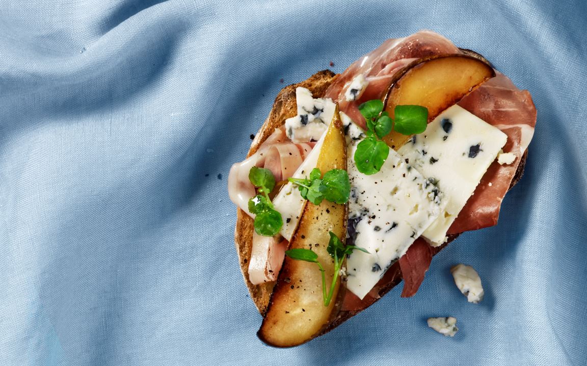 Prosciutto and pear open faced sandwich