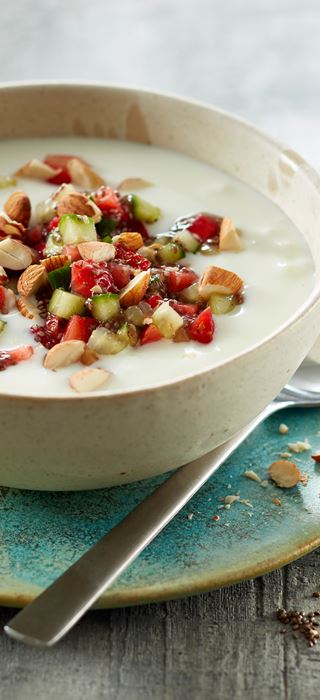 Yoghurt with Elderflower Chia Seeds, Strawberries & Cucumber