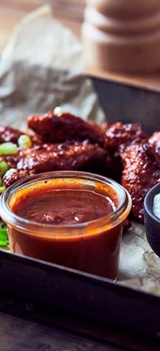 Buffalo hot wings with blue cheese dip