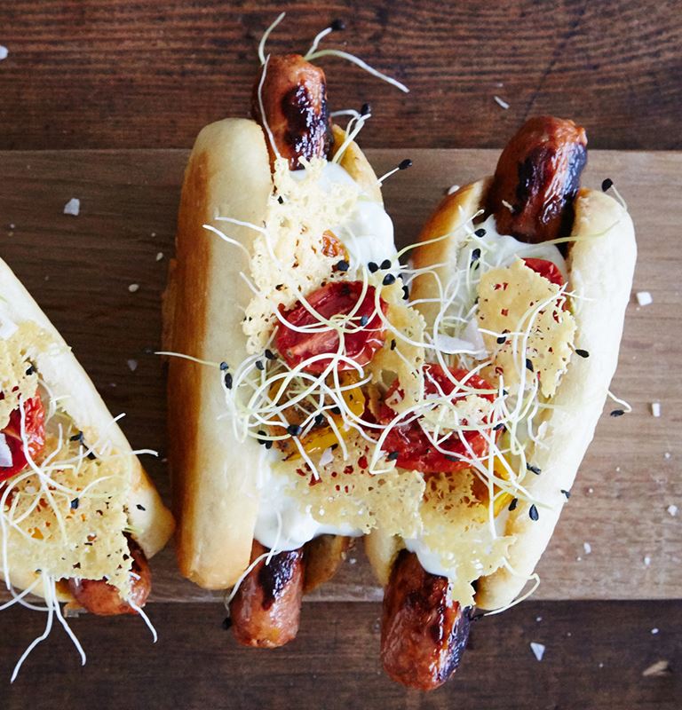 Merguez hot dogs with Blue Cheese dressing