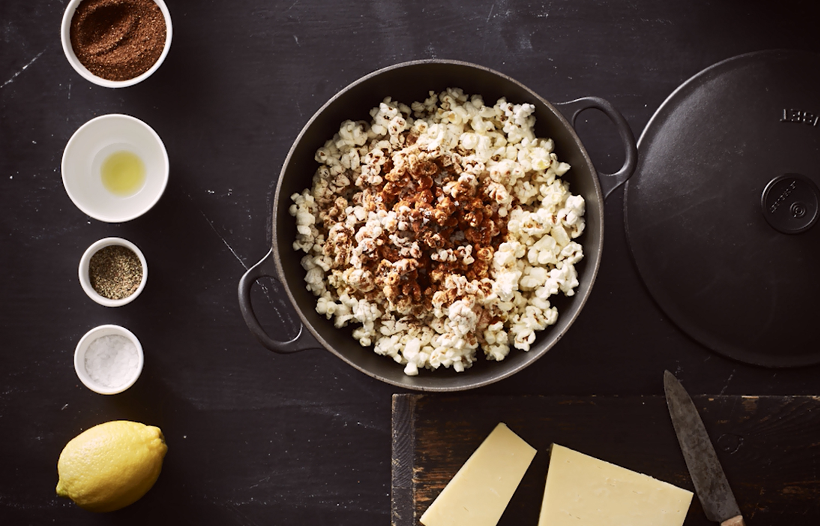 Chili cheese popcorn with grated Cheddar