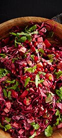 Coleslaw of red cabbage, beetroot and pomegranate seeds