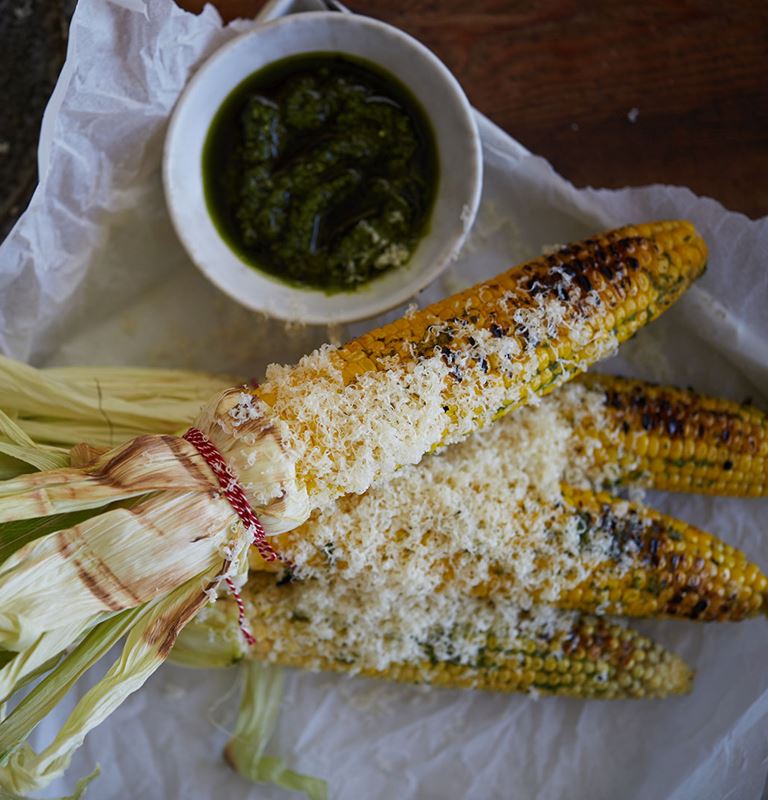 Corn with cheese and herbs