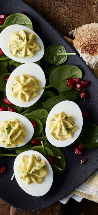 Deviled eggs with Creamy Blue Cheese & spinach salad