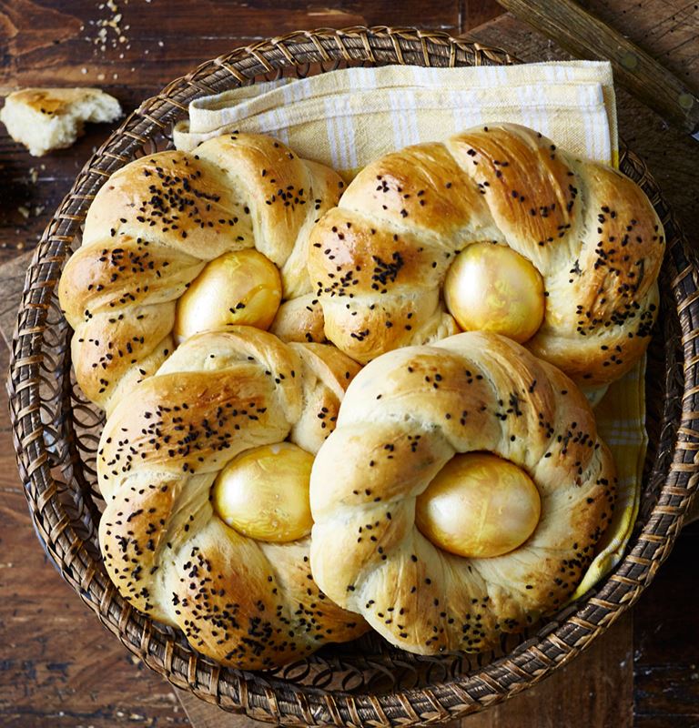 Easter bread 'baskets' with Cheddar and oregano