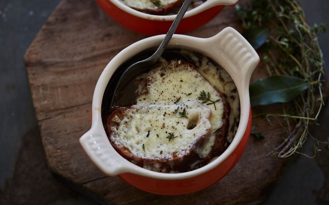 French onion soup with cheddar