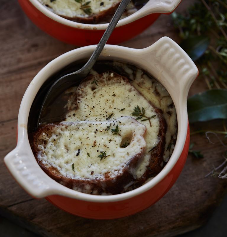 French onion soup with cheddar