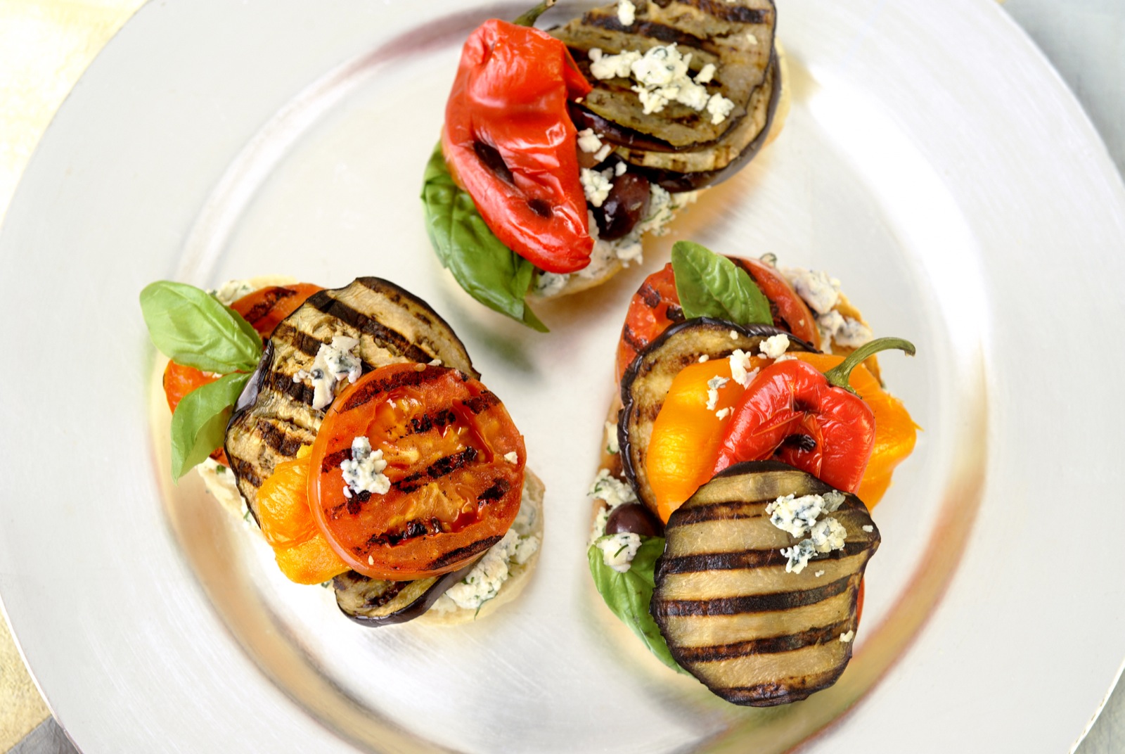 Grilled aubergine and tomato sandwich with Blue Cheese Castello