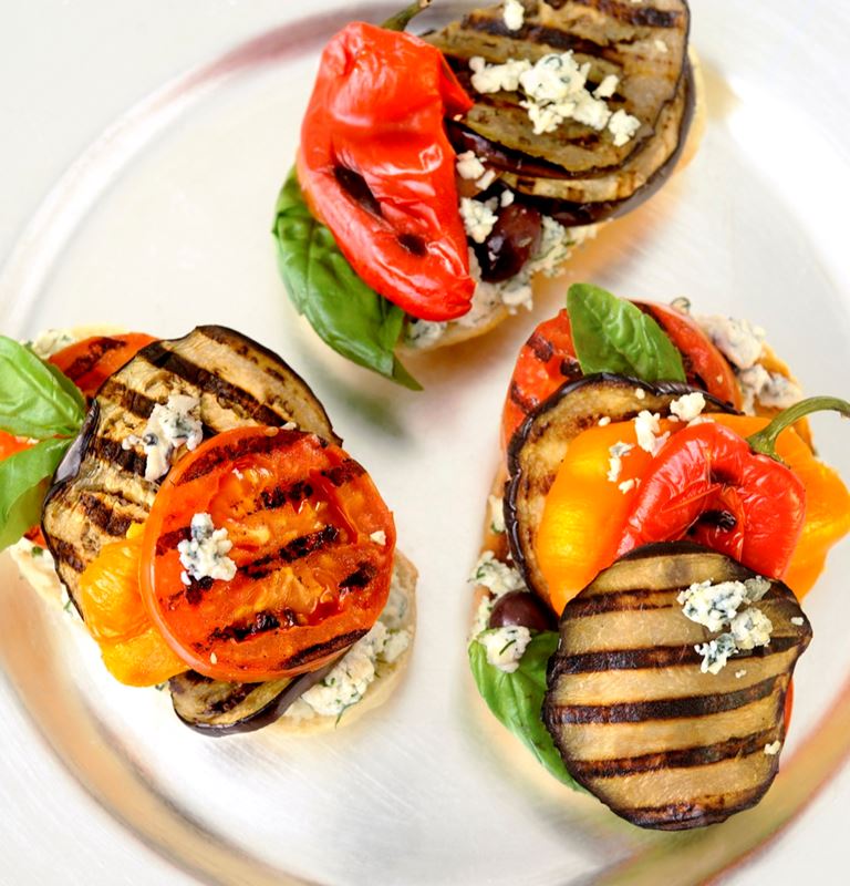 Grilled aubergine and tomato sandwich with Blue Cheese