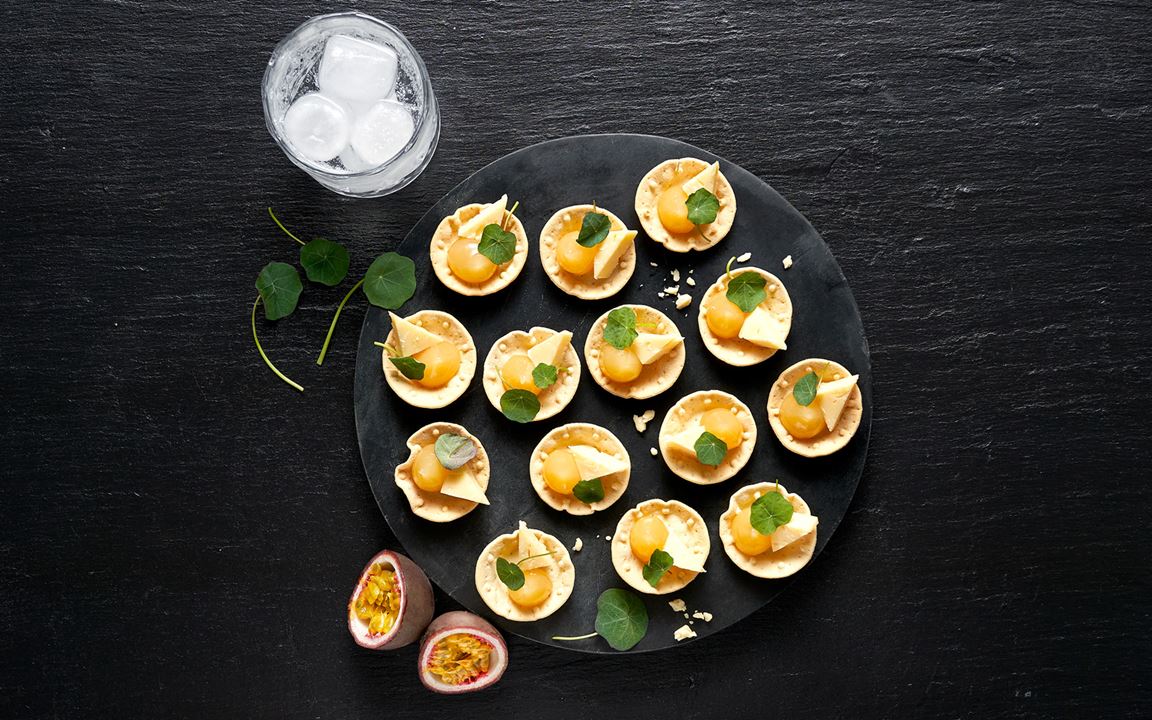Castello® Mature Cheddar Croustades with Passionfruit Curd and Chili