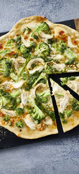 Pizza with chicken and pesto