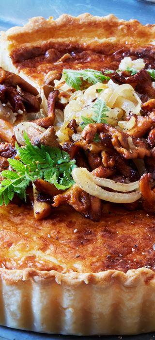 Tart with onions and chanterelles