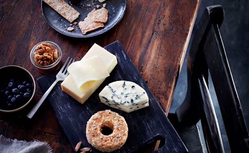 THREE CHEESE CHEESEBOARD WITH BLUEBERRIES & FIGS 