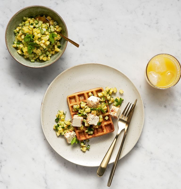 Waffles with Castello® Cream Cheese and Pineapple Salsa
