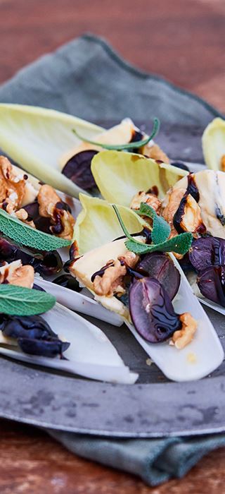 Belgium Endive with Blue Cheese, grapes and sage