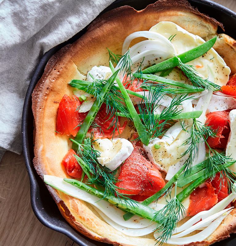 Dutch Baby with creamy brie, smoked salmon and fennel