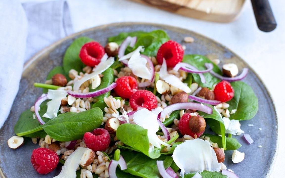 Nordic salad with raspberries and mature cheddar cheese