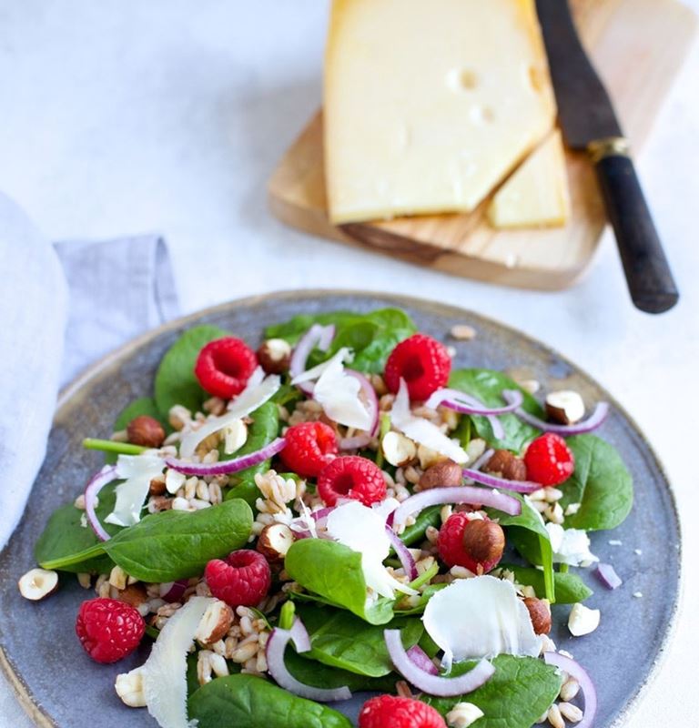 Nordic salad with raspberries and mature cheddar cheese
