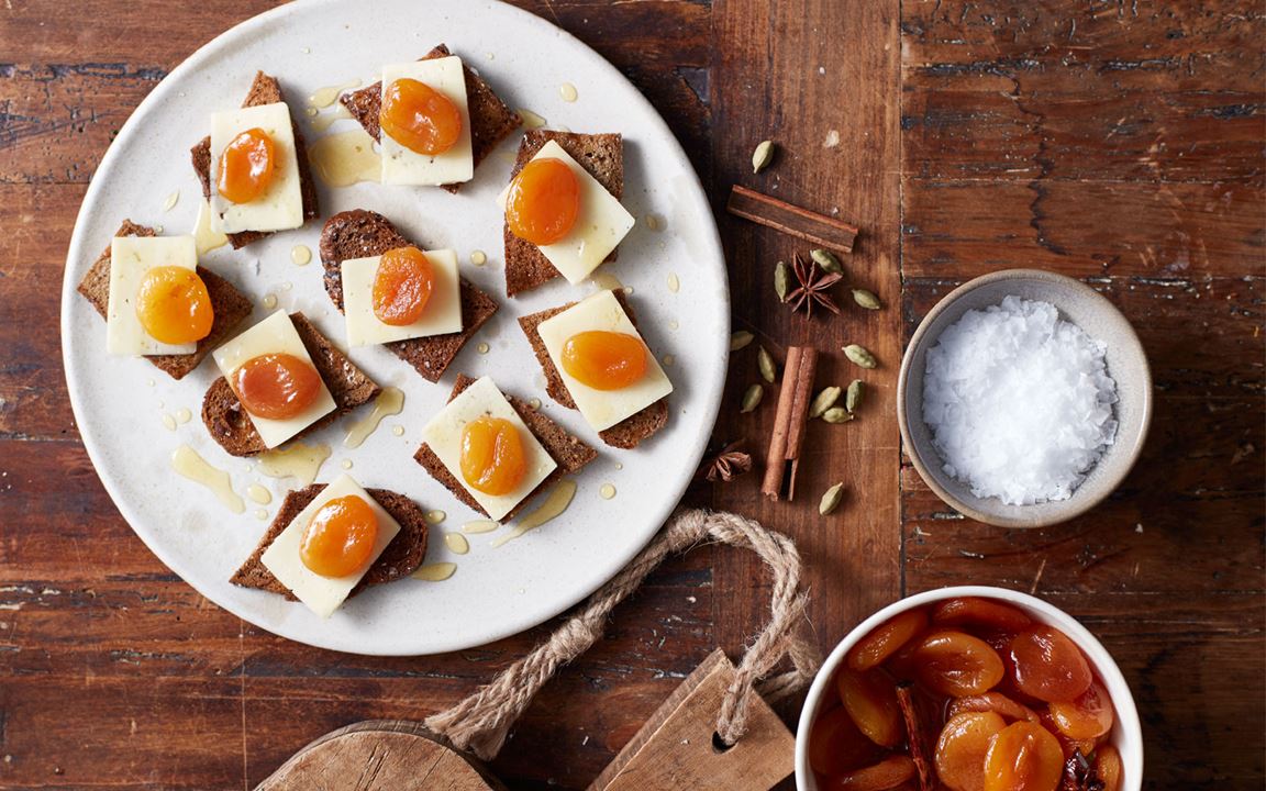 Aged Havarti with pickled apricots