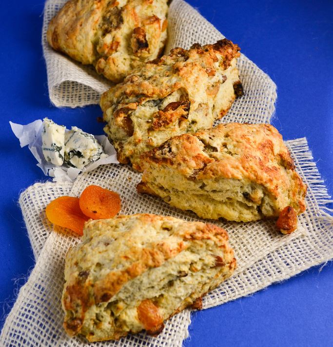 Apricot walnut and Blue Cheese scones