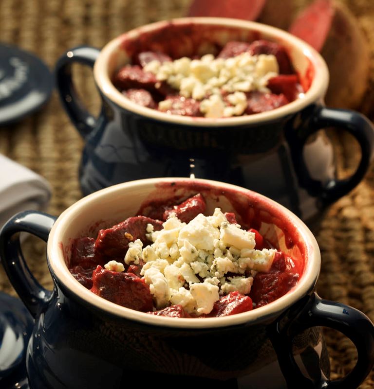 Beef and beetroot casserole with Blue Cheese
