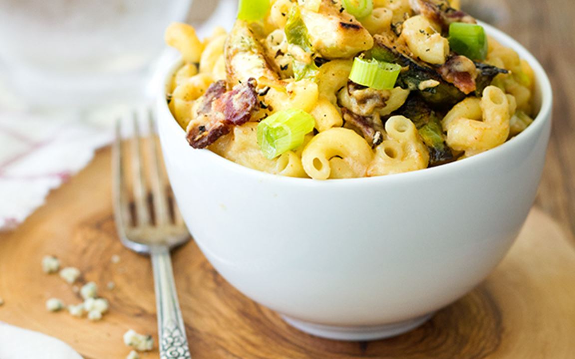 Blue Cheese, bacon & brussels sprouts mac & cheese