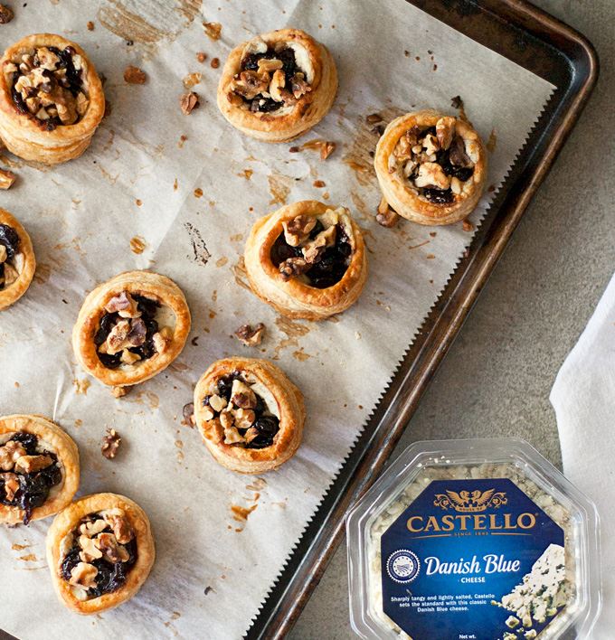 Blue cheese, cranberry and walnut puff pastry bites