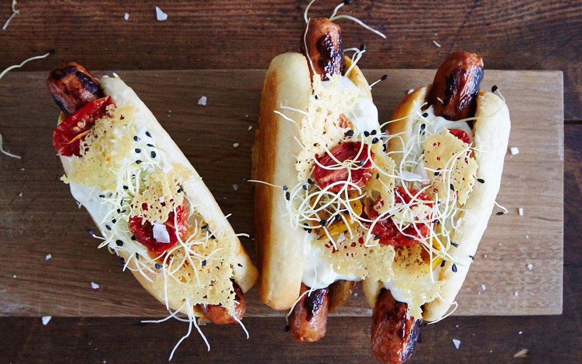 Merguez Hot Dogs with Blue Cheese Dressing