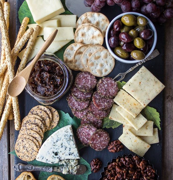 Date night cheese board with bacon onion jam