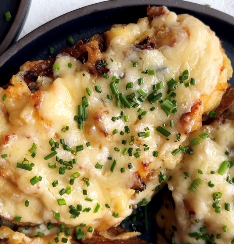 French onion twice baked potatoes with Castello® Aged Havarti 