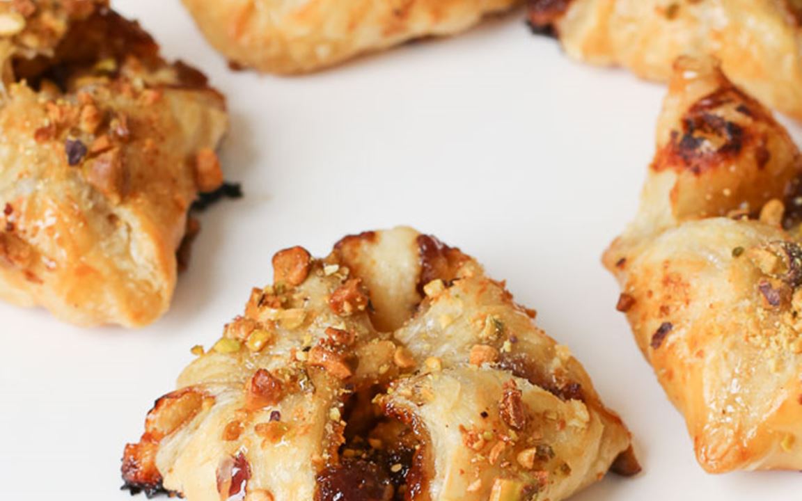 Havarti-fig butter pastries drizzled with honey