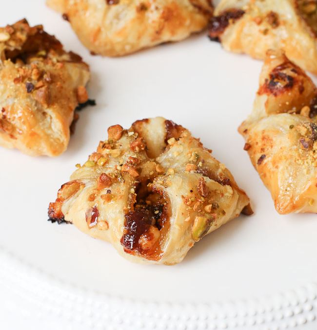 Havarti-fig butter pastries drizzled with honey