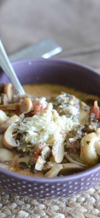 Spinach and mushroom tortellini soup