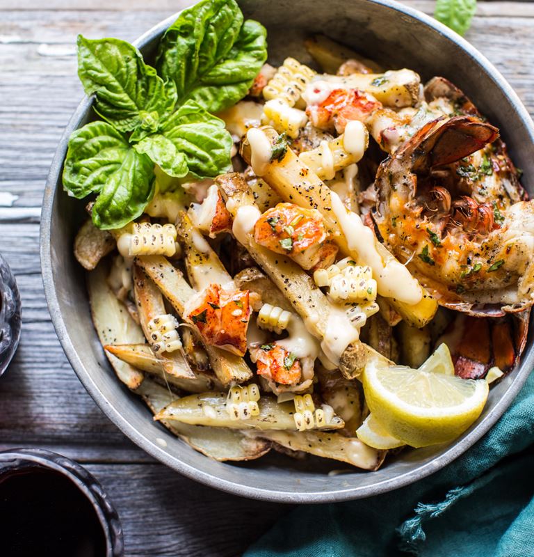 Sweet chili butter-grilled lobster fries with Aged Havarti