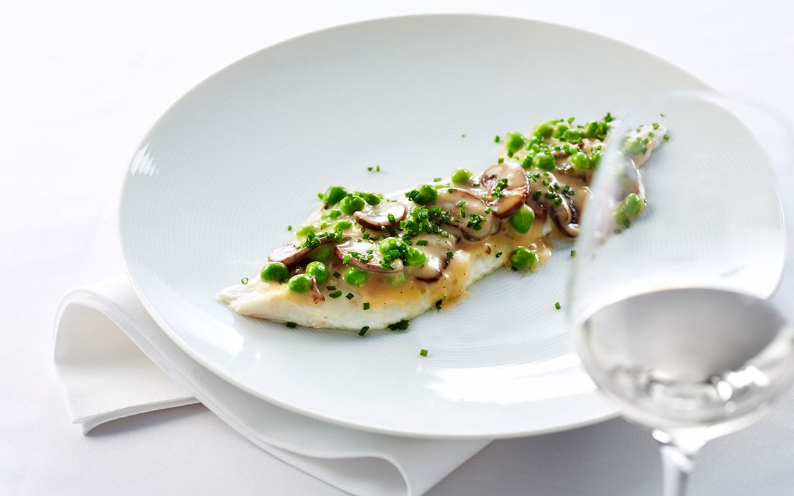 Baked Sole with Mushrooms & Peas