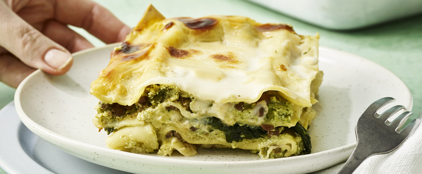 Grøn lasagne med broccoli, ricotta, spinat og pesto | meny