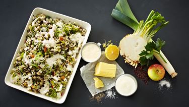 Black quinoa with sugar-salted leeks and baked celeriac