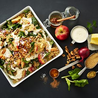 Couscous with fried apples, walnuts and creamy dressing