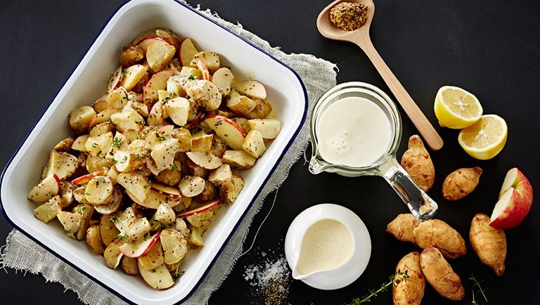 Creamy Jerusalem artichokes with mustard and apples