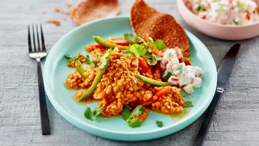 Papadams mit rotem Linsen-Curry und Skyr