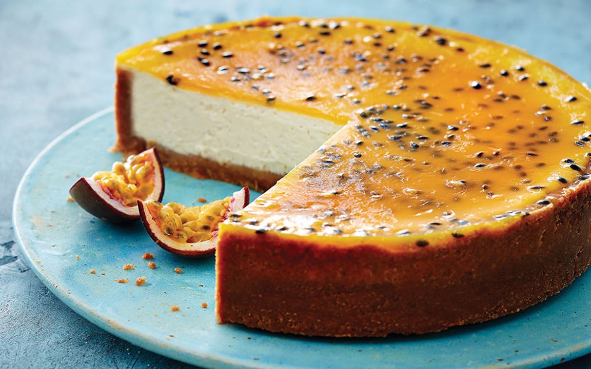 Bagt cheesecake med vanilje og passionsfrugt