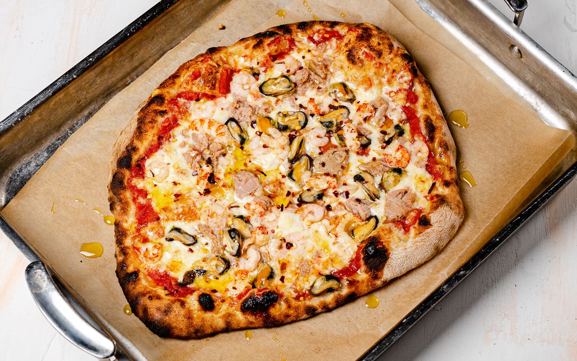 Suomalainen pizza: frutti di mare