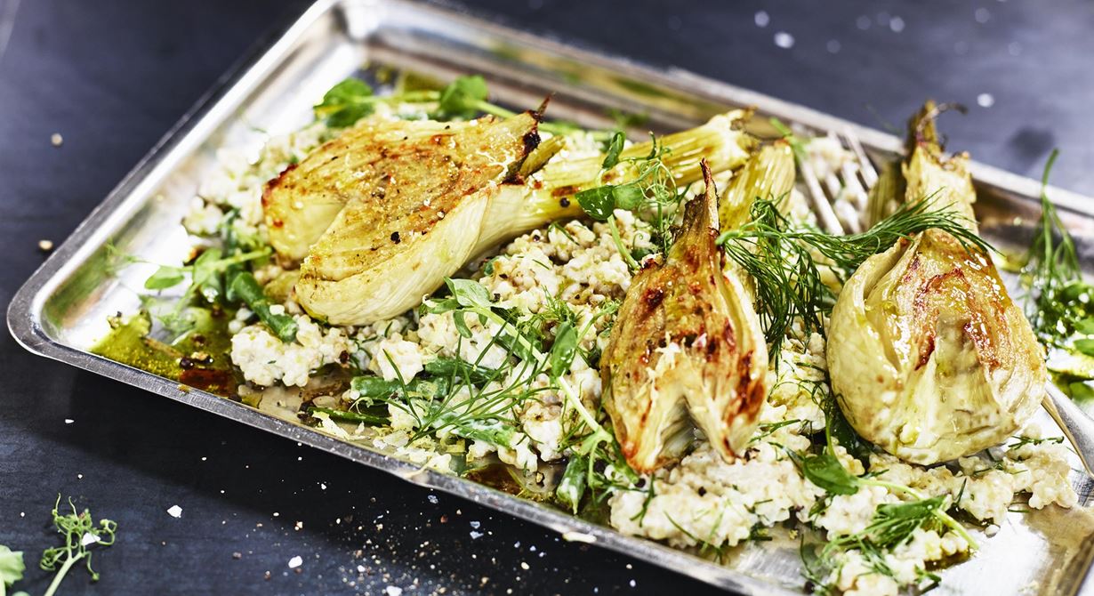 Det är bra att alltid ha en varm, tillagad vegorätt på menyn. Det gör både vegetarianer och de som vill ta en grön dag lyckliga. Mixen av bulgur och grädde ger en krämig smakkrock mellan Nordens och Mellanösterns kök.