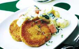 vegetariska kikärtsbiffar med krämig potatis