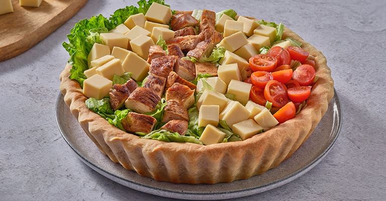 Chicken and cheese salad tart