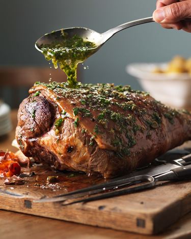 ROAST LAMB WITH HERB, CAPER AND LEMON BUTTER SAUCE