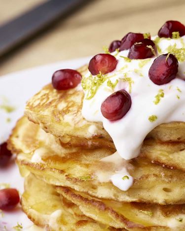 COCONUT PANCAKES WITH POMEGRANATE AND YOGHURT