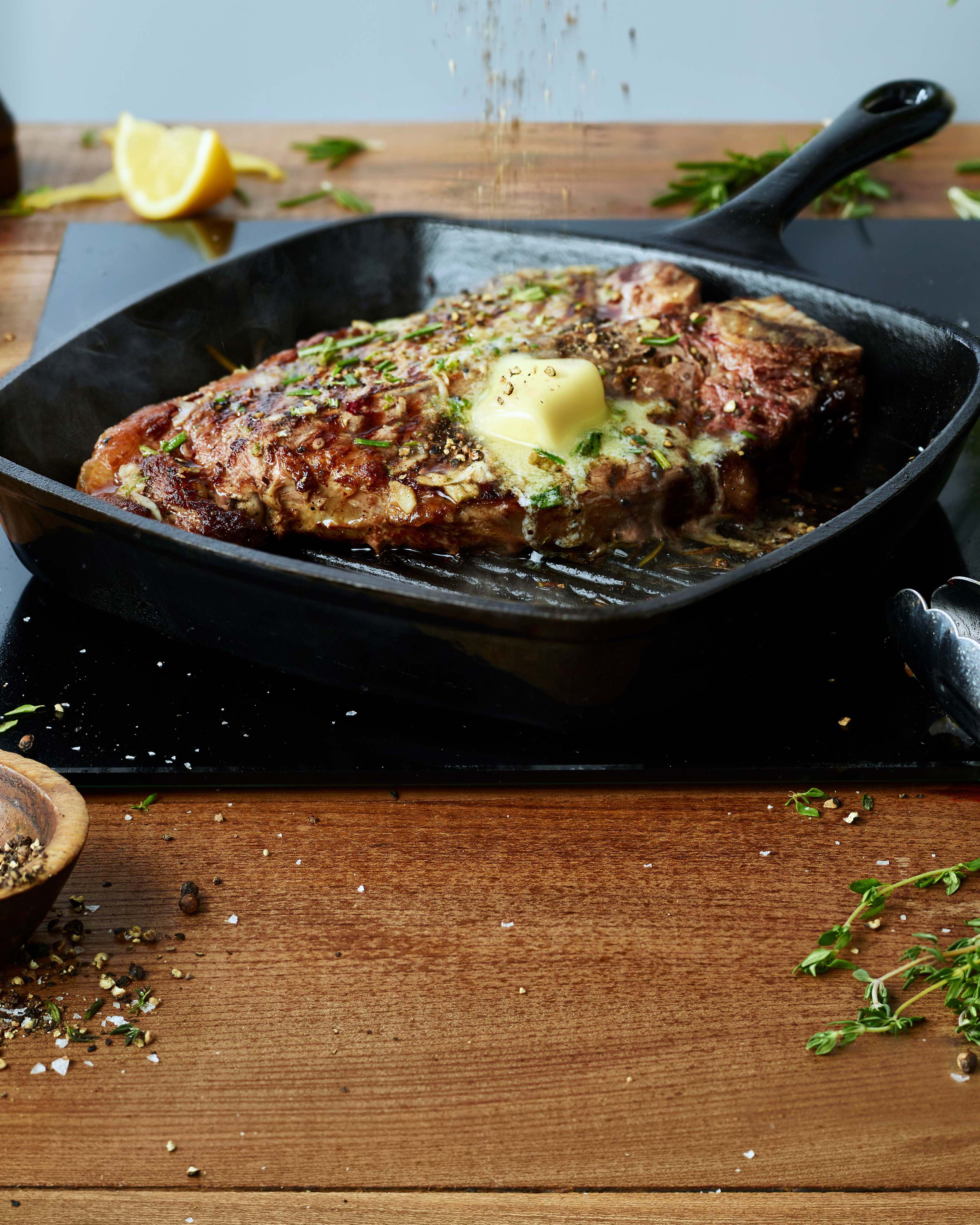 Tbone steak with rosemary, thyme and mint Lurpak®